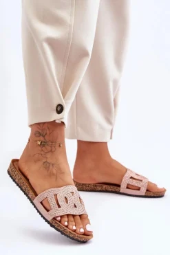 Sale Boto Damskie Klapki Zdobione Ćwiekami Różowe Evelins