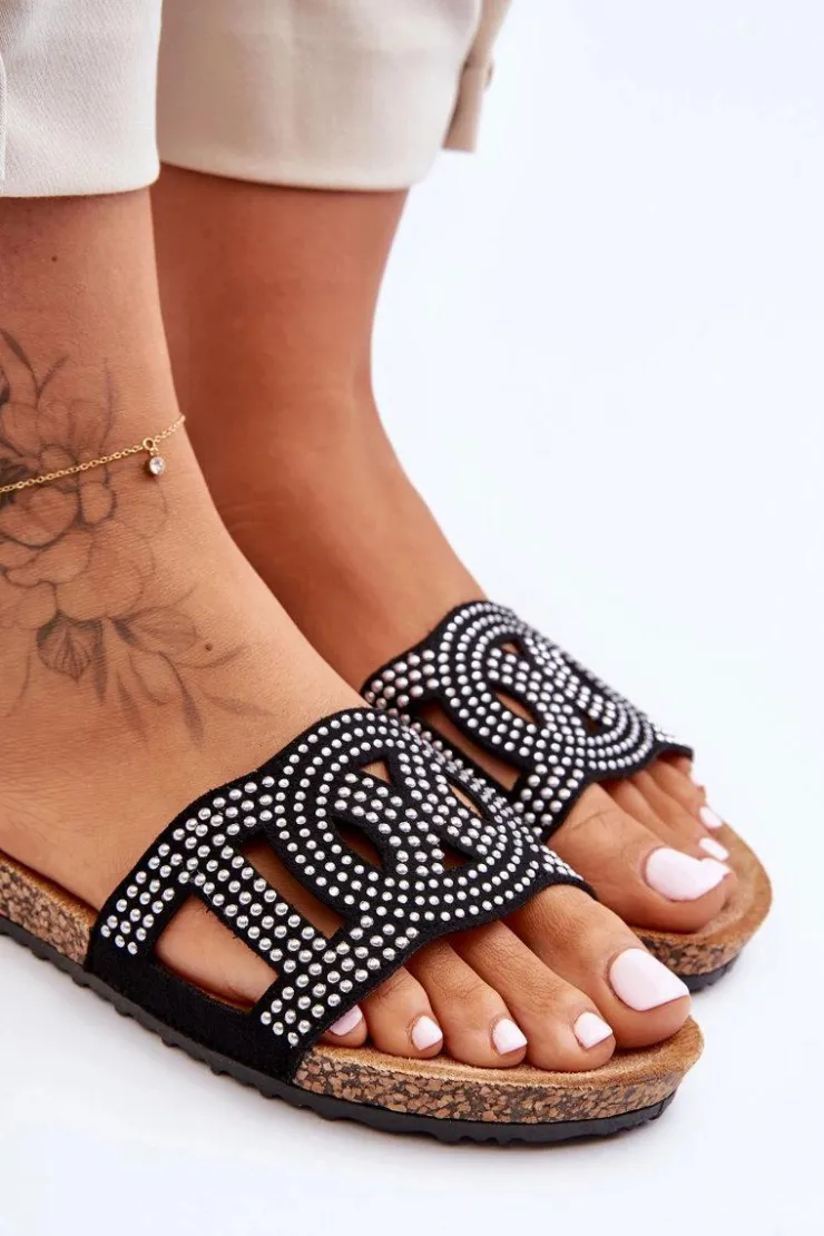 Damskie Boto Damskie Klapki Zdobione Ćwiekami Czarne Evelins