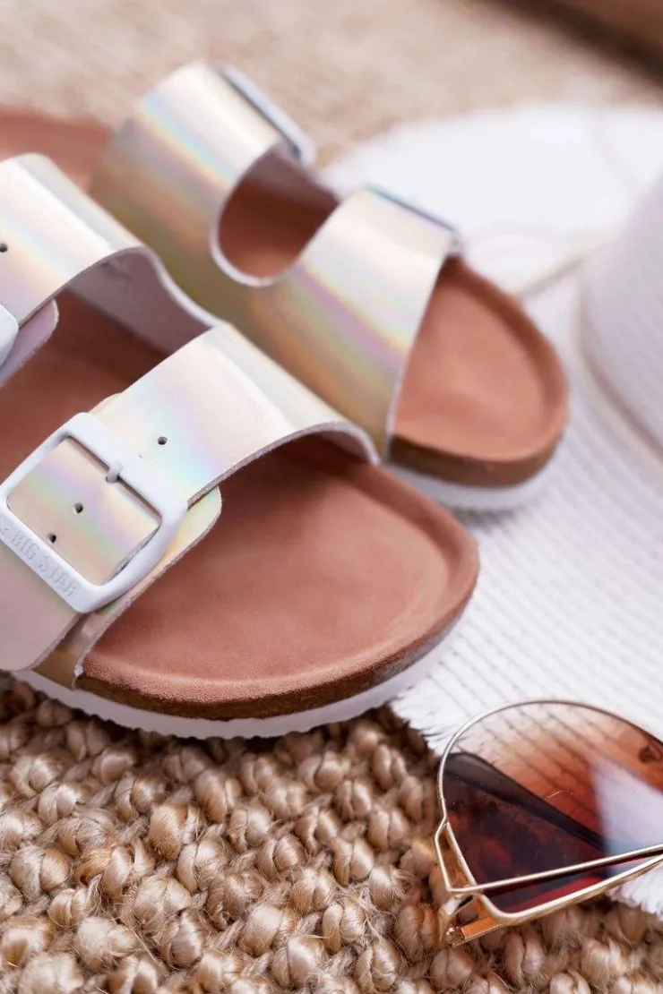 Big Star Shoes Klapki Damskie Big Star|Klapki Damskie Klasyczne*Damskie Klapki Złote Big Star DD274135