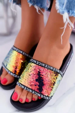 Clearance Boto Damskie Klapki Złote Opalizujące Nice