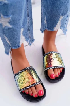 Clearance Boto Damskie Klapki Złote Opalizujące Nice