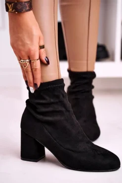 Damskie Boto Damskie Klasyczne Botki Na Słupku Zamszowe Czarne Ring