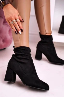 Damskie Boto Damskie Klasyczne Botki Na Słupku Zamszowe Czarne Ring
