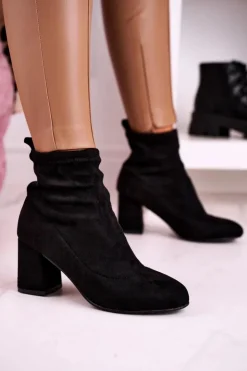 Damskie Boto Damskie Klasyczne Botki Na Słupku Zamszowe Czarne Ring