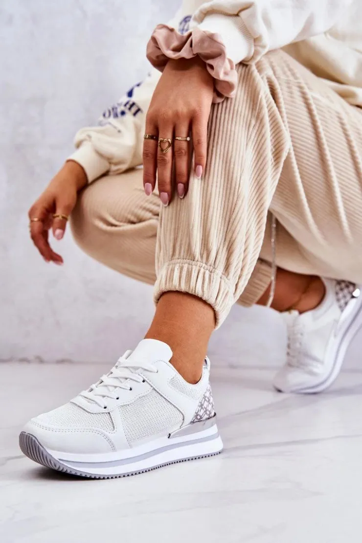 Sale Boto Damskie Klasyczne Buty Sportowe Na Koturnie Białe Advanced