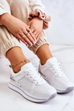 Sale Boto Damskie Klasyczne Buty Sportowe Na Koturnie Białe Advanced