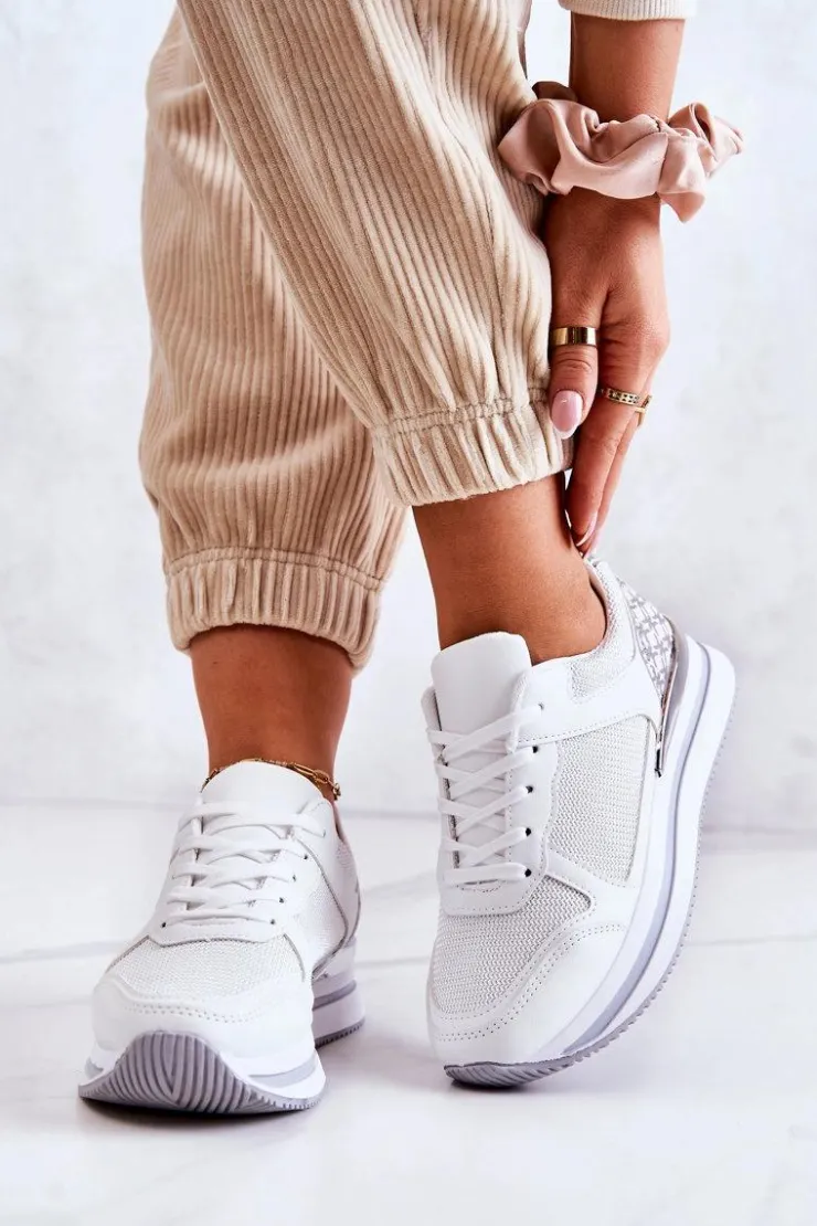 Sale Boto Damskie Klasyczne Buty Sportowe Na Koturnie Białe Advanced