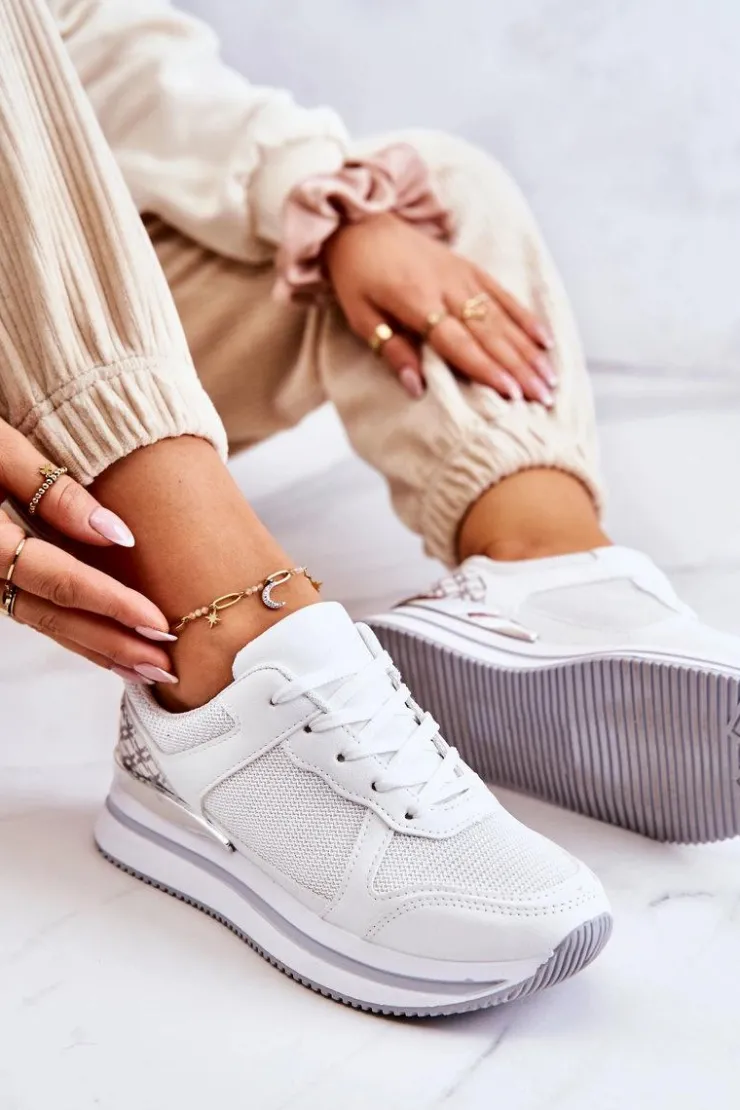 Sale Boto Damskie Klasyczne Buty Sportowe Na Koturnie Białe Advanced