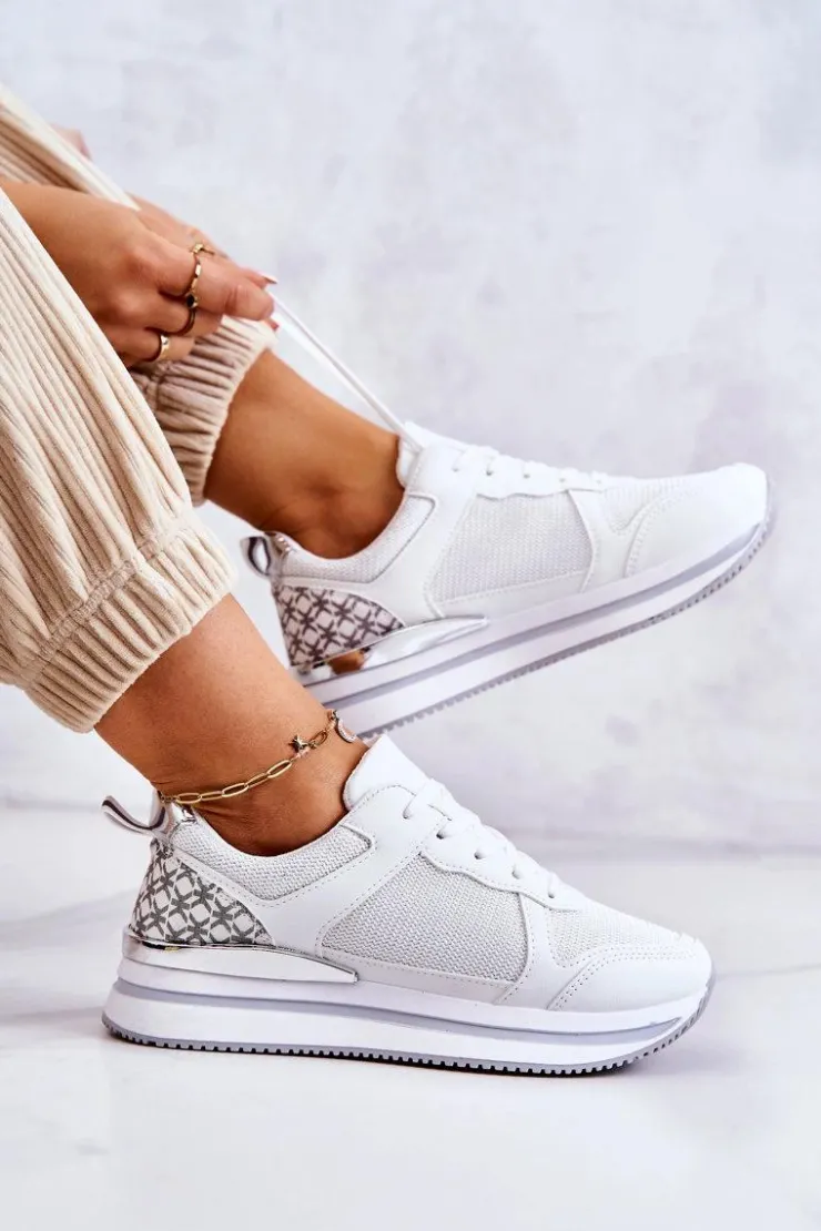 Sale Boto Damskie Klasyczne Buty Sportowe Na Koturnie Białe Advanced