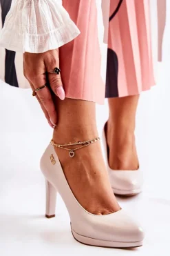 New Buty Sergio Leone Damskie Klasyczne Czółenka Na Platformie Perłowy Beżowy Alivene