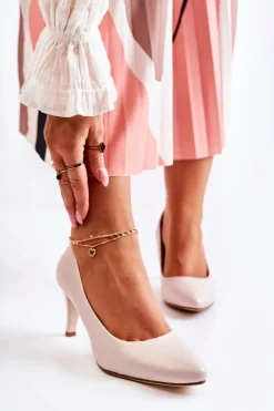 Outlet Buty Sergio Leone Damskie Klasyczne Czółenka Perłowe Beżowe Semprella