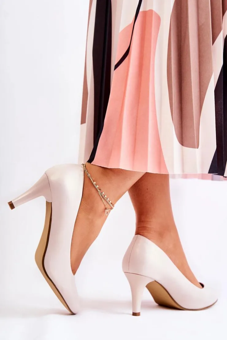 Outlet Buty Sergio Leone Damskie Klasyczne Czółenka Perłowe Beżowe Semprella