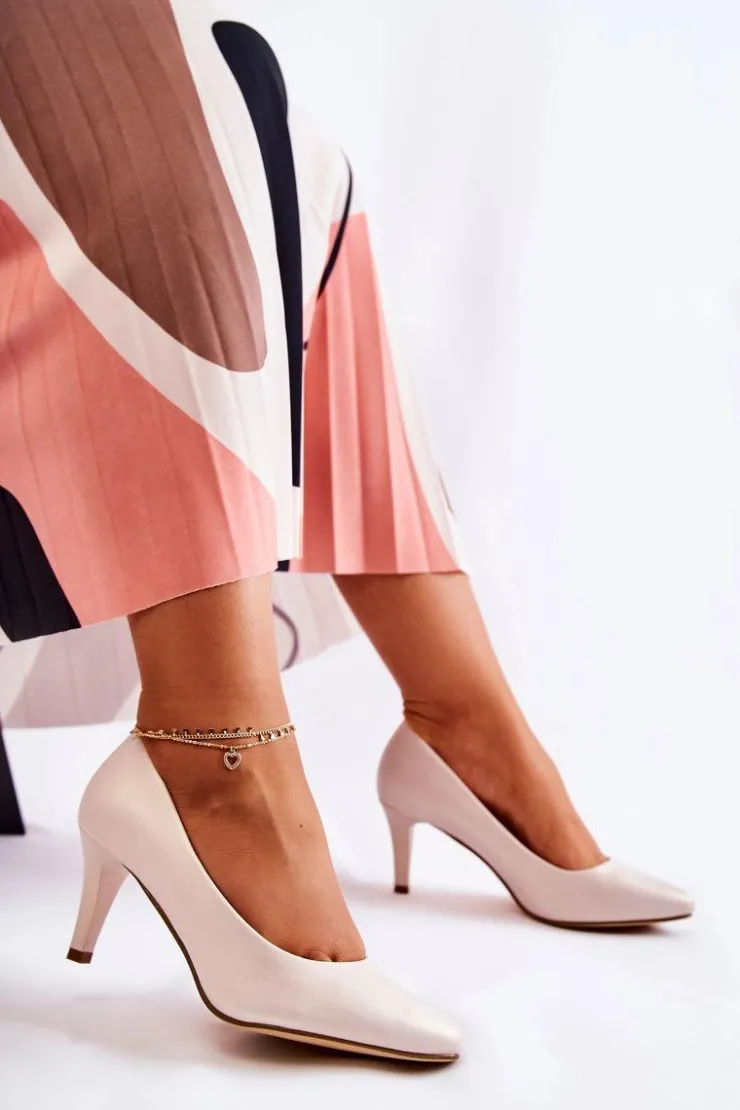 Outlet Buty Sergio Leone Damskie Klasyczne Czółenka Perłowe Beżowe Semprella