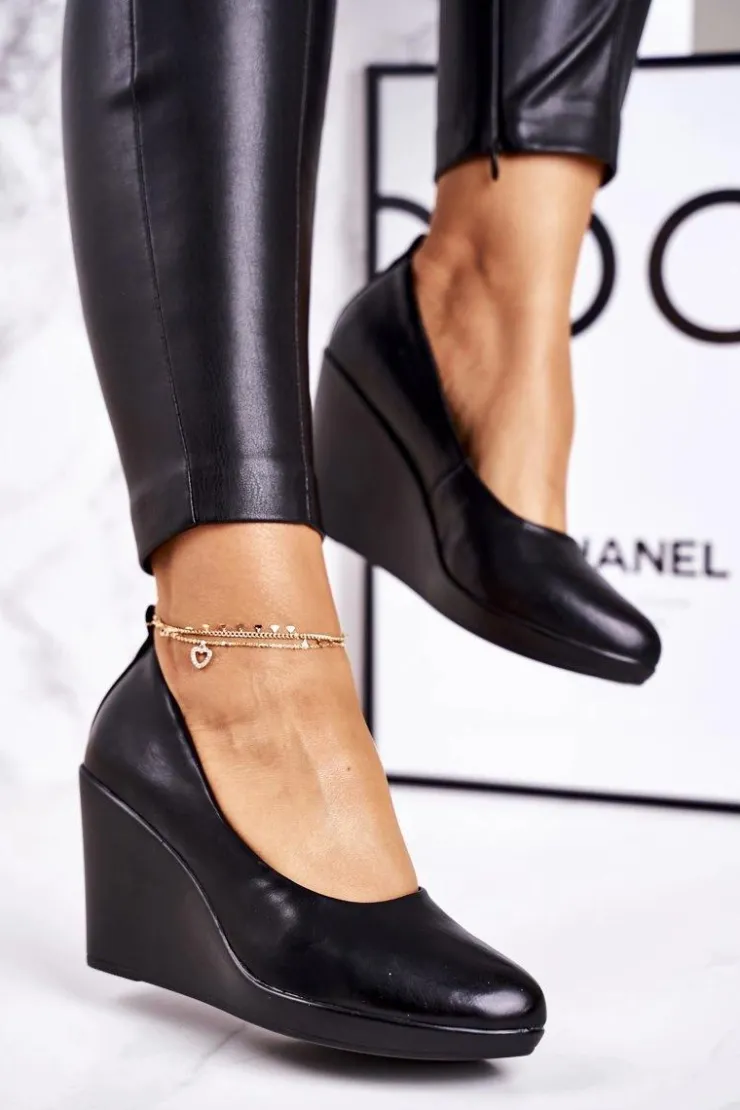 Boto Czółenka Na Platformie|Czarne Botki*Damskie Klasyczne Czółenka Na Koturnie Czarne Ivonne