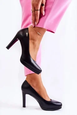 Buty Sergio Leone Czółenka Klasyczne*Damskie Klasyczne Czółenka Na Platformie Czarne Alivene