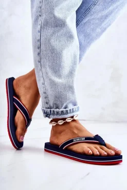 Outlet Big Star Shoes Damskie Klasyczne Japonki Big Star JJ274A376 Granatowe