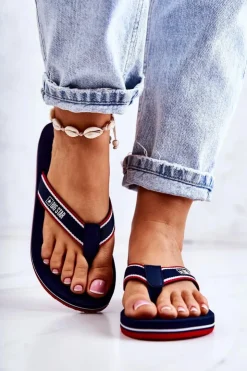 Outlet Big Star Shoes Damskie Klasyczne Japonki Big Star JJ274A376 Granatowe