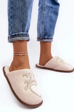 Damskie Boto Damskie Klasyczne Kapcie Wsuwane Ocieplane Beżowe Mabira