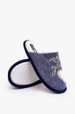 Boto Kapcie Klasyczne*Damskie Klasyczne Kapcie Wsuwane Ocieplane e Mabira Niebieski
