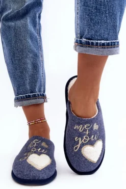 Boto Kapcie Klasyczne*Damskie Klasyczne Kapcie Wsuwane Ocieplane e Mabira Niebieski