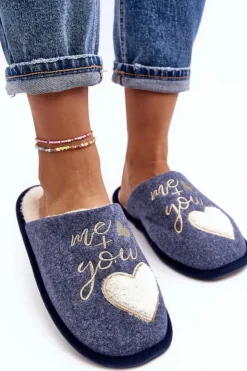 Boto Kapcie Klasyczne*Damskie Klasyczne Kapcie Wsuwane Ocieplane e Mabira Niebieski