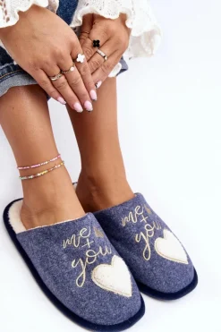 Boto Kapcie Klasyczne*Damskie Klasyczne Kapcie Wsuwane Ocieplane e Mabira Niebieski