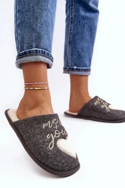 Damskie Boto Damskie Klasyczne Kapcie Wsuwane Ocieplane Szare Mabira