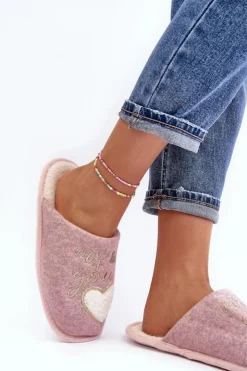 New Boto Damskie Klasyczne Kapcie Wsuwane Ocieplane Różowe Mabira Różowy