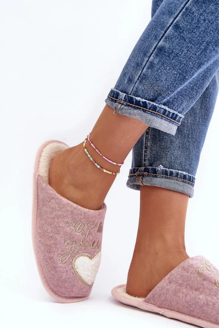 New Boto Damskie Klasyczne Kapcie Wsuwane Ocieplane Różowe Mabira Różowy