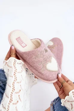 New Boto Damskie Klasyczne Kapcie Wsuwane Ocieplane Różowe Mabira Różowy