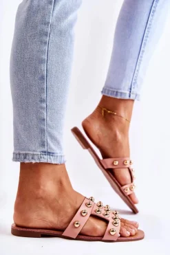 Clearance Boto Damskie Klasyczne Klapki Z Ozdobami Różowe Scotlyn