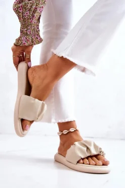 Online Damskie buty S.Barski Damskie Klasyczne Klapki Beżowe Feline