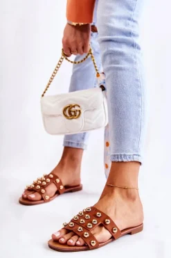 Boto Klapki Damskie Klasyczne*Damskie Klasyczne Klapki Z Ozdobami Brązowe Scotlyn