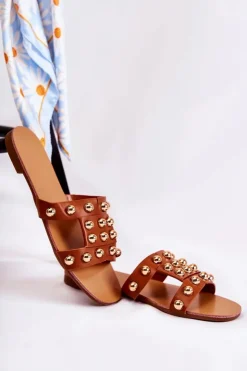 Boto Klapki Damskie Klasyczne*Damskie Klasyczne Klapki Z Ozdobami Brązowe Scotlyn