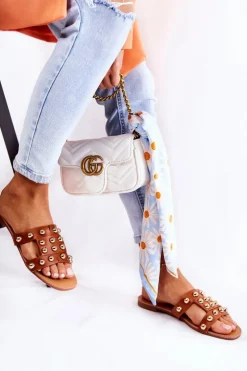 Boto Klapki Damskie Klasyczne*Damskie Klasyczne Klapki Z Ozdobami Brązowe Scotlyn