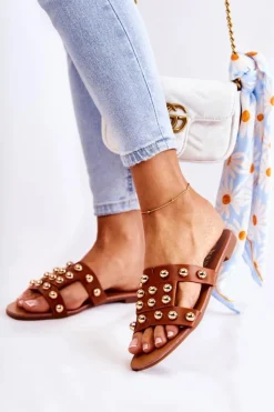 Boto Klapki Damskie Klasyczne*Damskie Klasyczne Klapki Z Ozdobami Brązowe Scotlyn