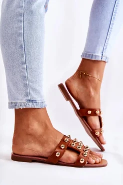 Boto Klapki Damskie Klasyczne*Damskie Klasyczne Klapki Z Ozdobami Brązowe Scotlyn