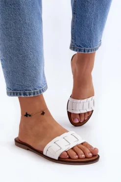 Boto Klapki Damskie Klasyczne*Damskie Klasyczne Klapki Na Płaskim Obcasie Białe Namrita