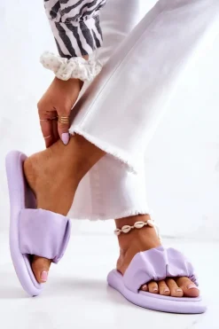 Damskie Damskie buty S.Barski Damskie Klasyczne Klapki Fioletowe Feline