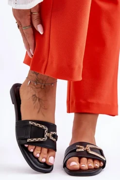 Boto Klapki Damskie Klasyczne*Damskie Klasyczne Klapki Z Ozdobą Czarne Impressive