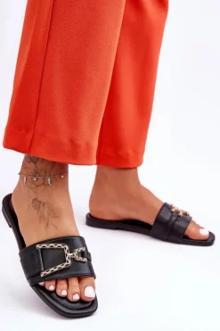 Boto Klapki Damskie Klasyczne*Damskie Klasyczne Klapki Z Ozdobą Czarne Impressive