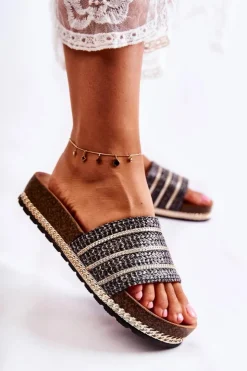 Damskie buty S.Barski Klapki Damskie Klasyczne*Damskie Klasyczne Klapki Z Łańcuszkiem Czarne Maddy Czarny