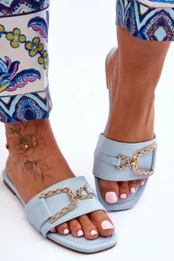 Boto Damskie Klasyczne Klapki Z Ozdobą Niebieskie Impressive