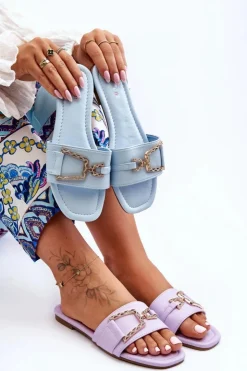 Boto Damskie Klasyczne Klapki Z Ozdobą Niebieskie Impressive