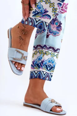 Boto Damskie Klasyczne Klapki Z Ozdobą Niebieskie Impressive