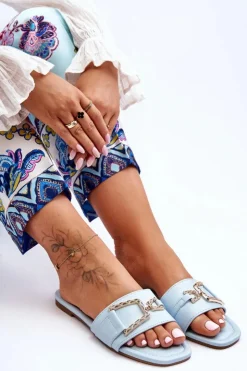 Boto Damskie Klasyczne Klapki Z Ozdobą Niebieskie Impressive