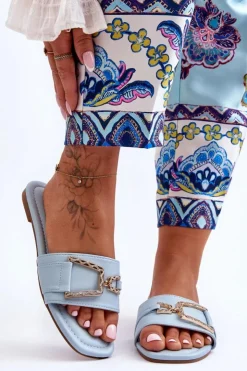 Boto Damskie Klasyczne Klapki Z Ozdobą Niebieskie Impressive