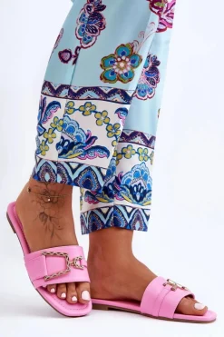 Damskie Boto Damskie Klasyczne Klapki Z Ozdobą Różowe Impressive