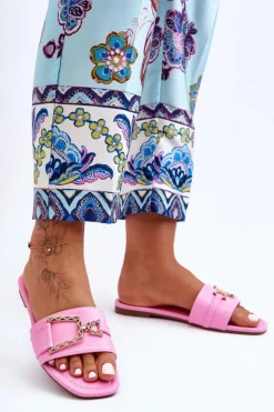 Damskie Boto Damskie Klasyczne Klapki Z Ozdobą Różowe Impressive