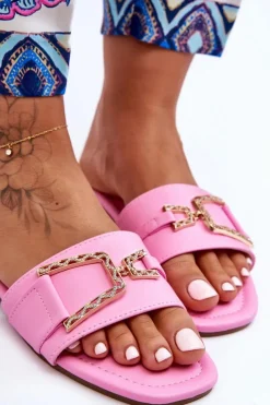 Damskie Boto Damskie Klasyczne Klapki Z Ozdobą Różowe Impressive